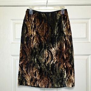 Kasper Ombre Neutral Earth Tones Faux Fur Sparkle Accent Pencil Skirt Sz 6
